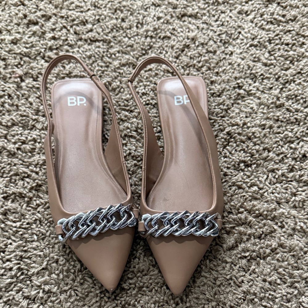BP Women's Brown Slingback Heels with Chain Detail